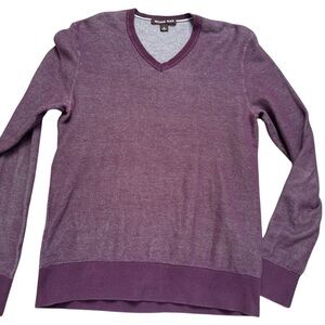 Michael Kors Mens Cotton Long Sleeve V Neck Plum Purple Sweater medium